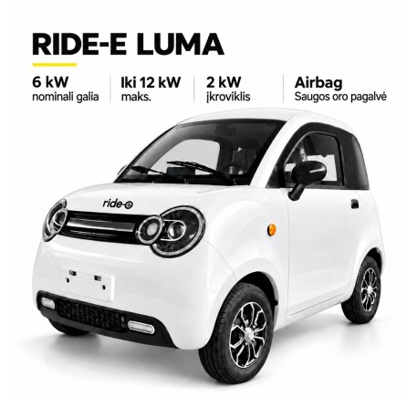 Elektrinis mini automobilis RIDE-E LUMA – balta spalva, baltas stogas